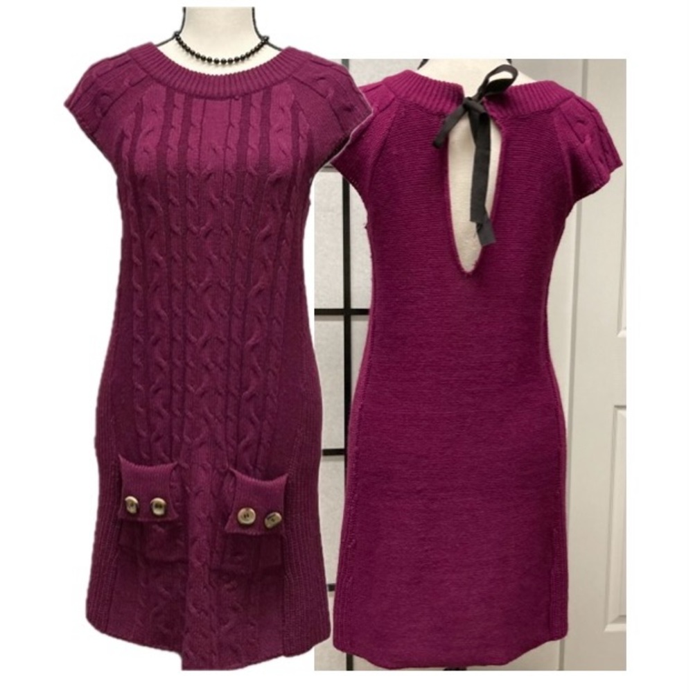 EUC Poof Excellence Sweater knit dress Raspberry color. Size Medium